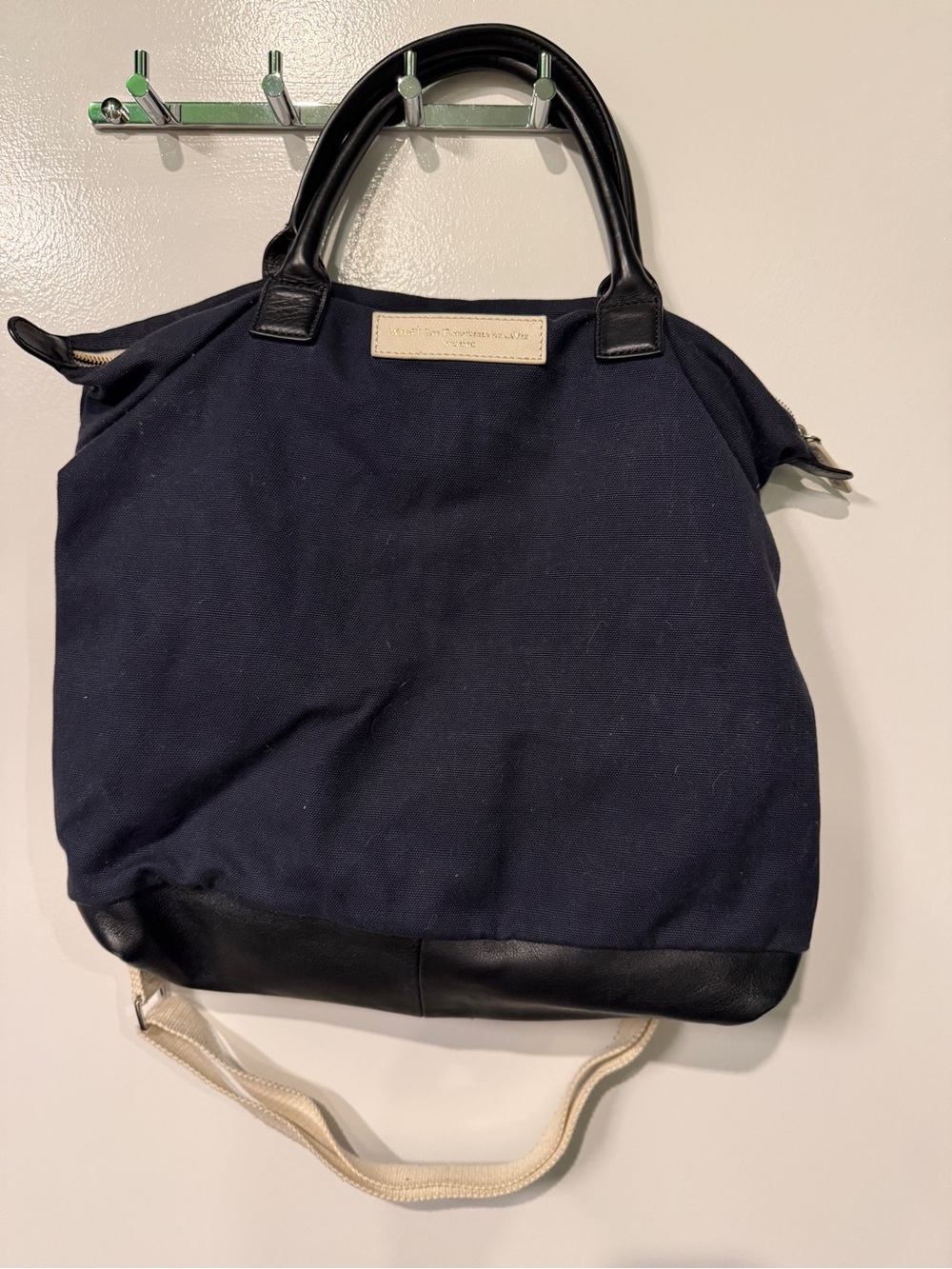 WANT Les Essentiels Navy Canvas Tote with Black Leather Trim